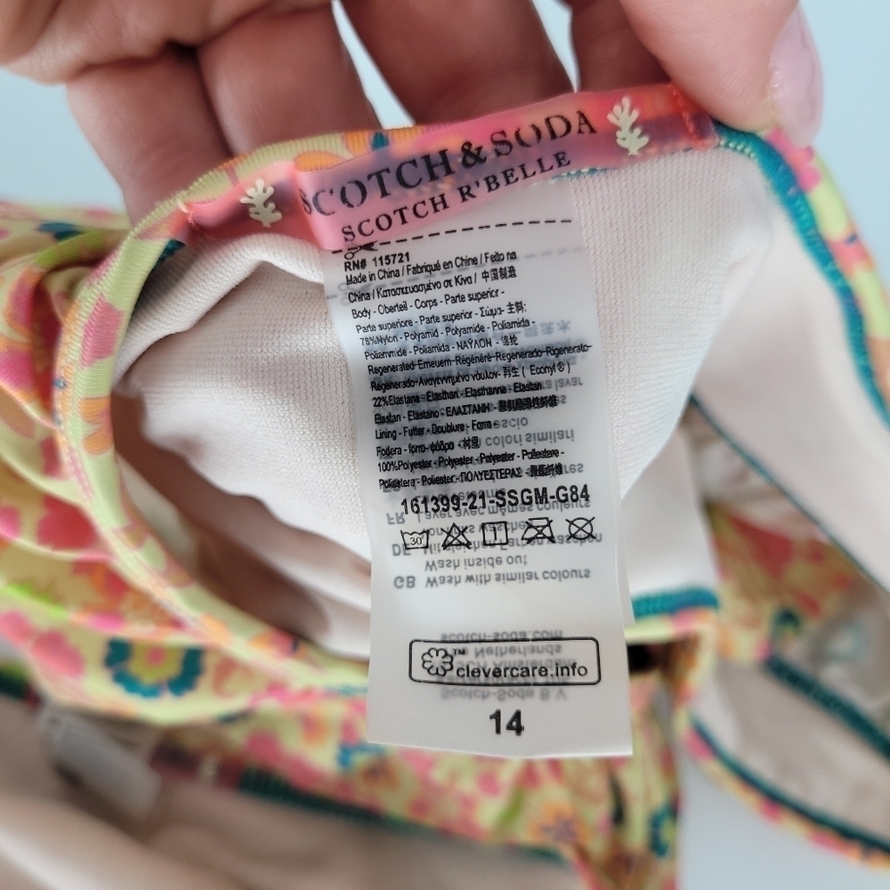 Scotch & Soda Lime Green Pink Floral Ruffle Two Piece Bikini Swim Suit GIRLS 14 - Picture 7 of 8